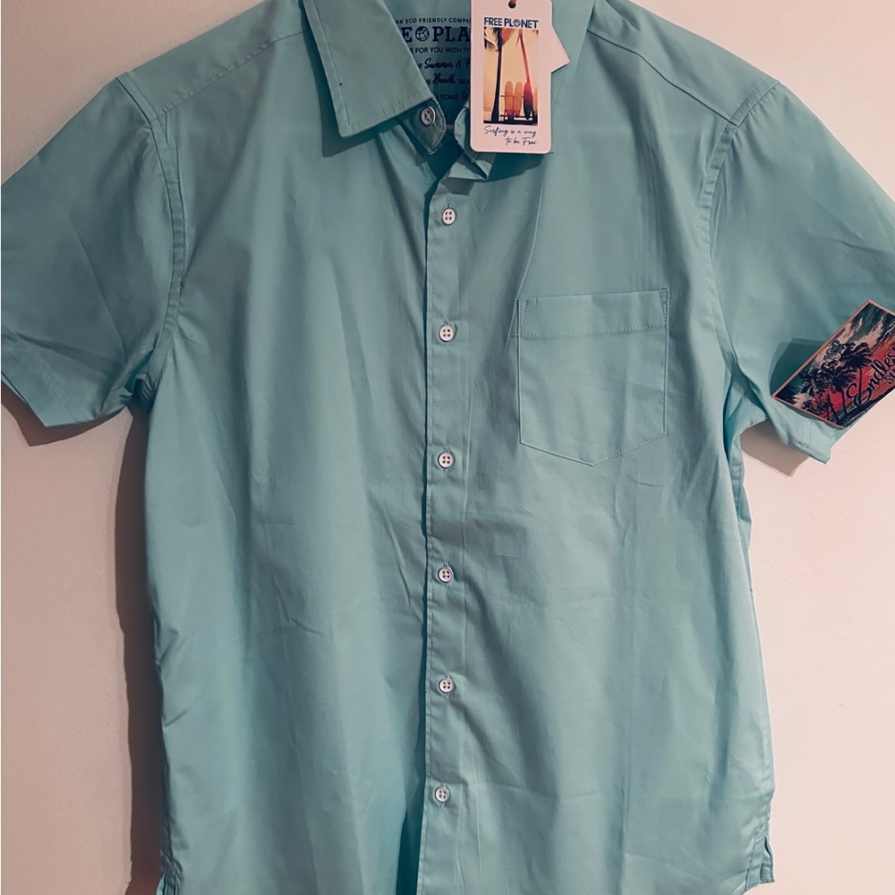 NWT Free Planet Men's Aqua Shirt Sz S